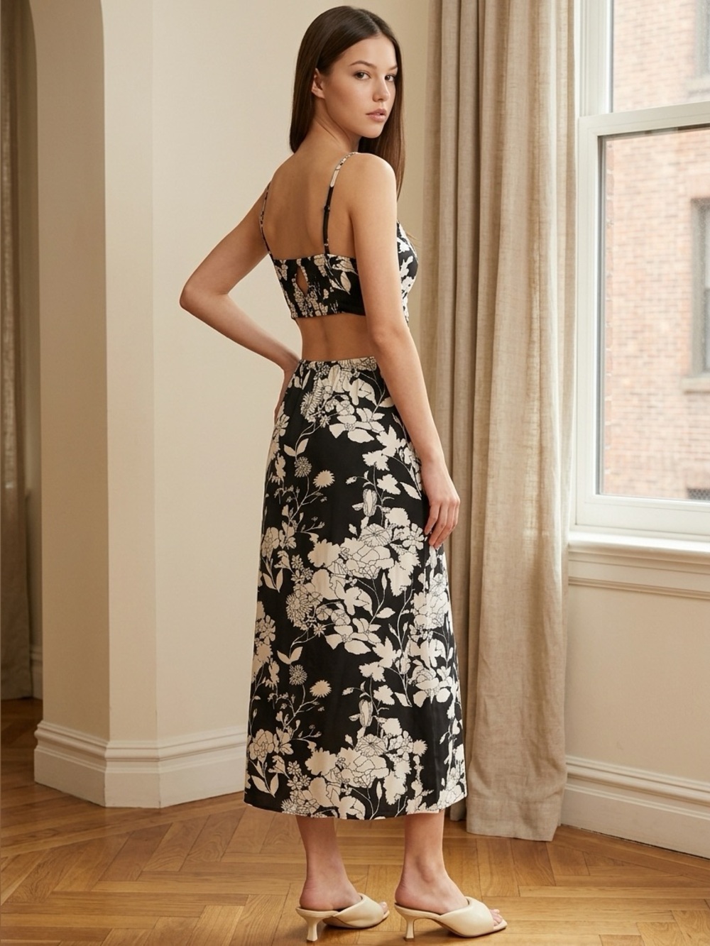 Maje Black and White Floral Maxi Dress